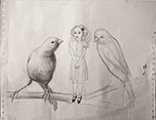 Lucie Ferliková – Girl and Two Canaries, pencil on paper, 25×30 cm, approx. 2011