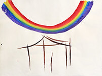 Lucie Ferliková – Creation of the World 3 – House, aniline on paper, 100×70 cm, 2014