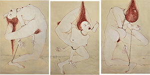 Lucie Ferliková – Japonerie Triptych – State, ink, pencil, acrylic on paper, 3×75×116 cm, 2014