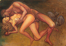 Lucie Ferliková – Lovers (Back of the Sphinx), acrylic on plywood, 183×130 cm, 2015