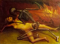 Lucie Ferliková – War – Girl and Death, acrylic on fiberboard, approx. A4, 2015