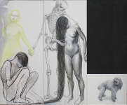 Lucie Ferliková, The Conciliation, pencil, ink, acryl on canvas, 2x 170x70cm 65x45cm, 2011