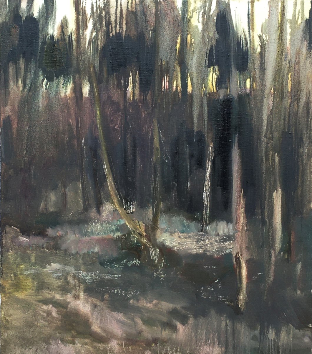 Evening wood I, 2024, oil on canvas, 100 x 90 cm - artwork by Matěj Lipavský