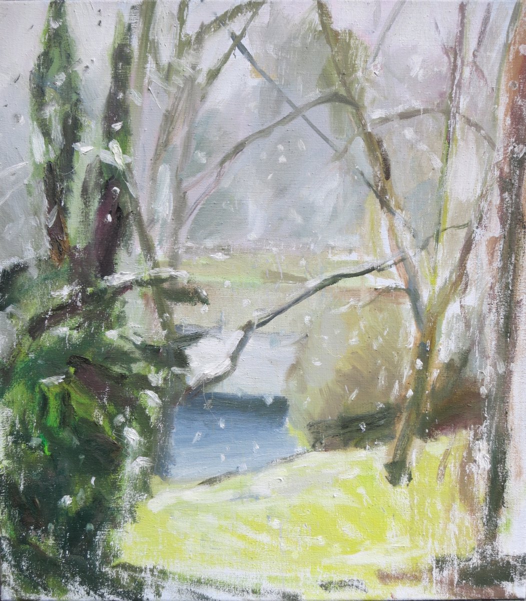 Snowing, 2018, oil on canvas, 100 x 90 cm - artwork by Matěj Lipavský