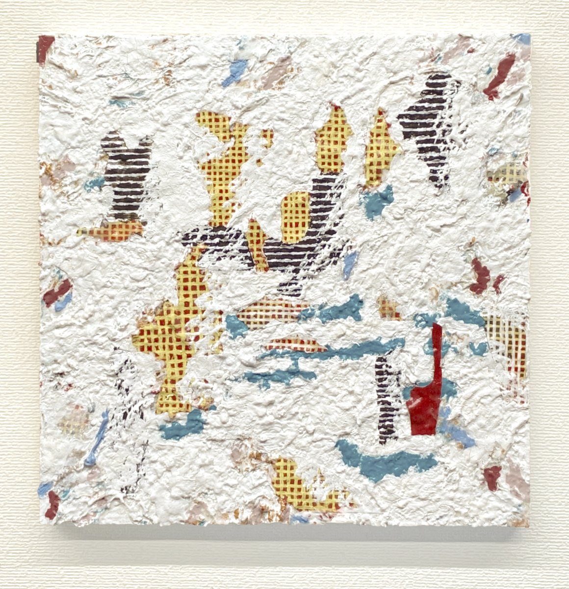 Painting W3826, mixed media on panel. Optional framing: solid oak frame, handcrafted by a master artisan, 27 × 27 cm. – artwork by Dominique Lutringer