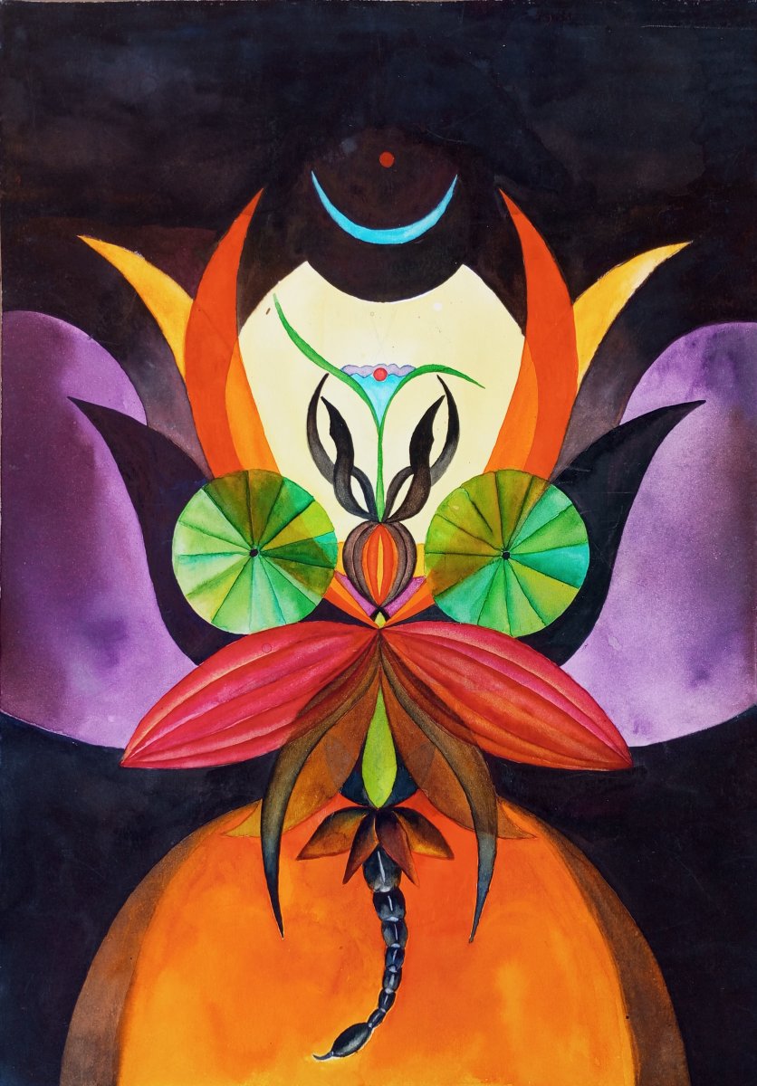 Úplněk ve štíru, 2020, akvarel na papíře, 29,5 x 42 cm - dílo od Helena Blaško