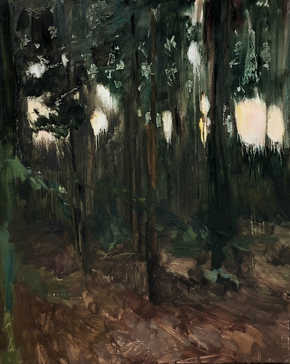 Evening wood, 2025, oil on canvas, 100 x 90 cm - artwork by Matěj Lipavský