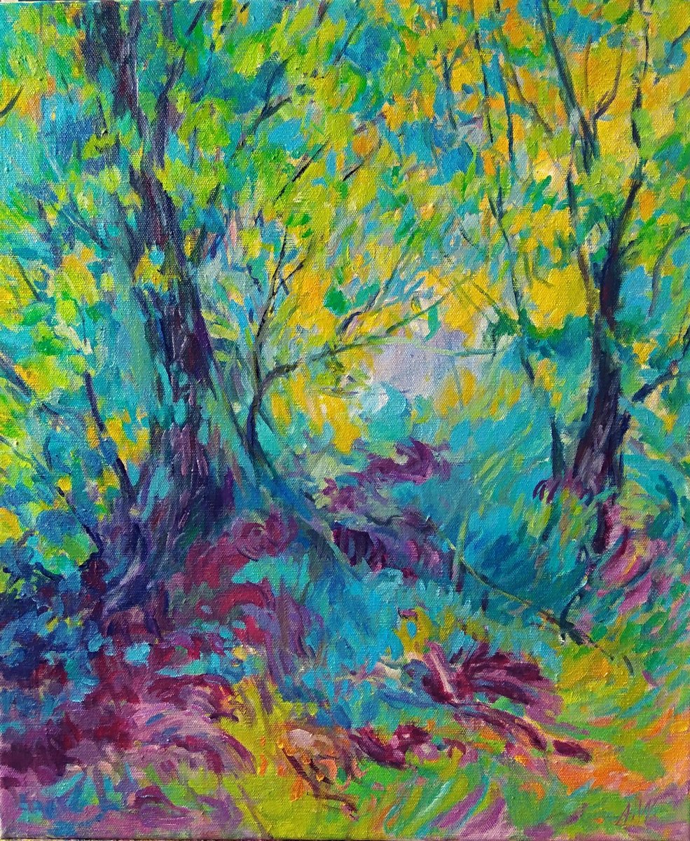 V roští, olej na plátně, 55 × 65 cm, 2022 - dílo od Alice Waisserová