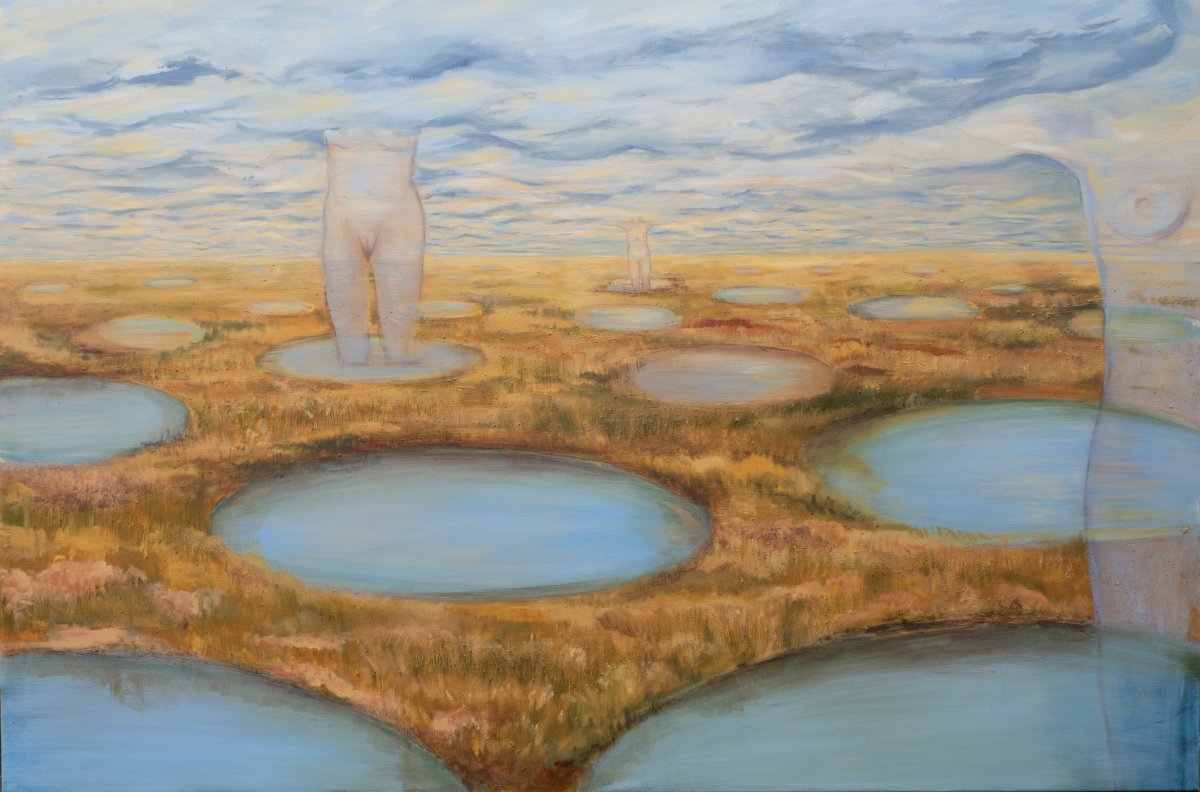 Landascape in me, me in the landscape, oil and pigments from Rudice on canvas, 120x180 cm, 2023 - artwork by Hana Krupa