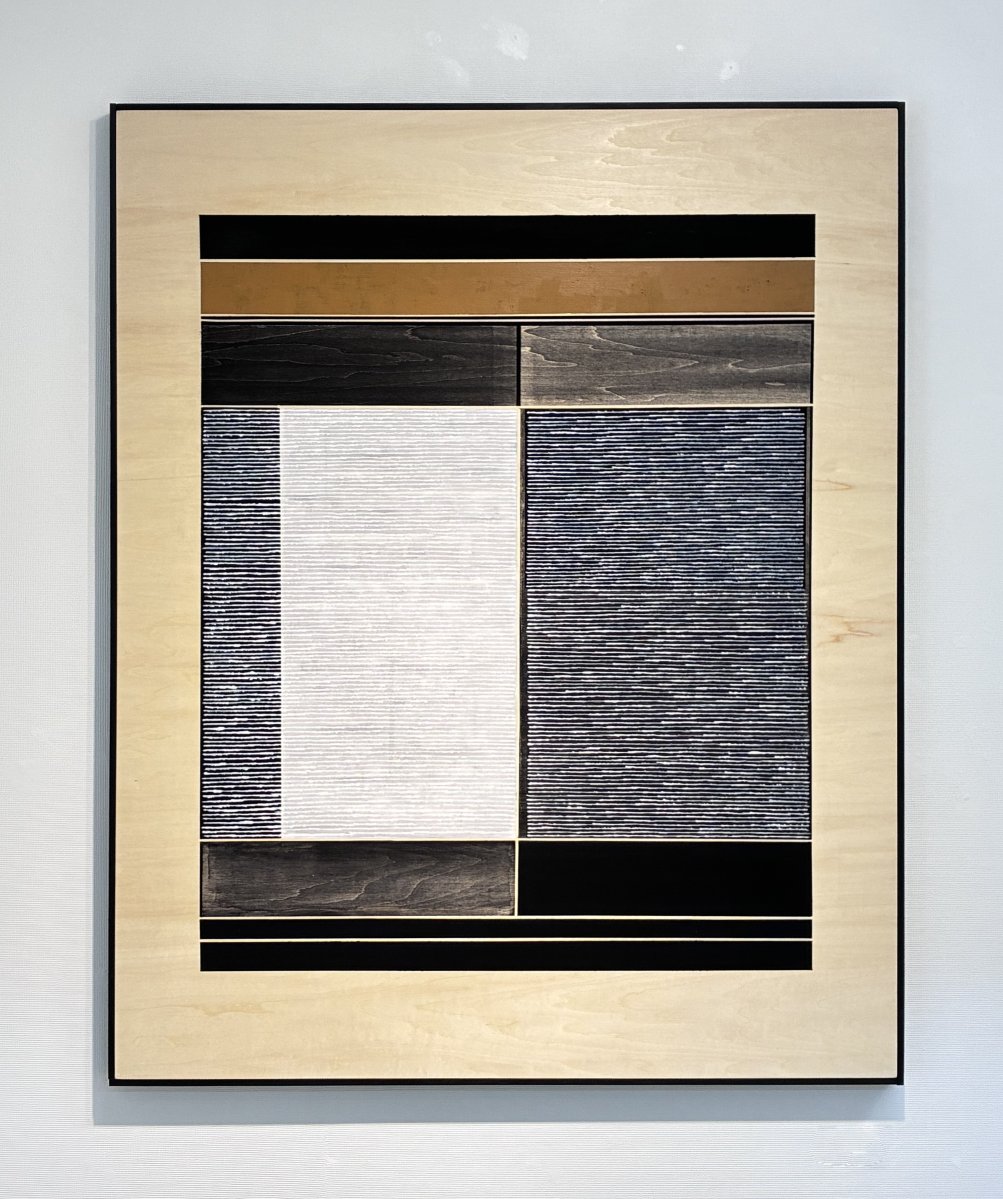 Composition 3326, acrylic and pigment on plywood, 91 × 72 cm, 2026. Handmade frame by the artist. – artwork by Dominique Lutringer