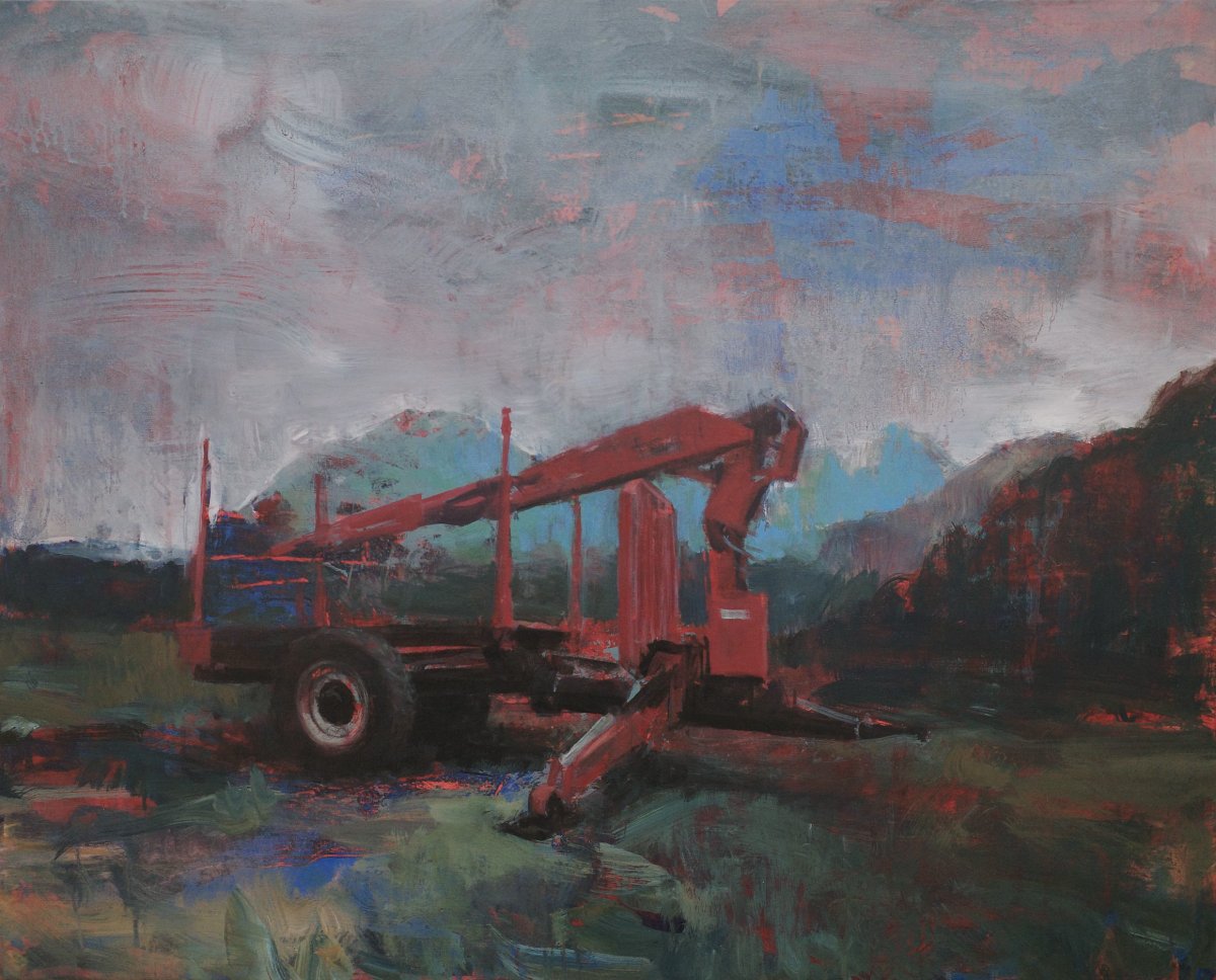 Lesní traktor ze Sappady, akryl na plátně, 80×100 cm, 2022 - dílo od Karel Řepa