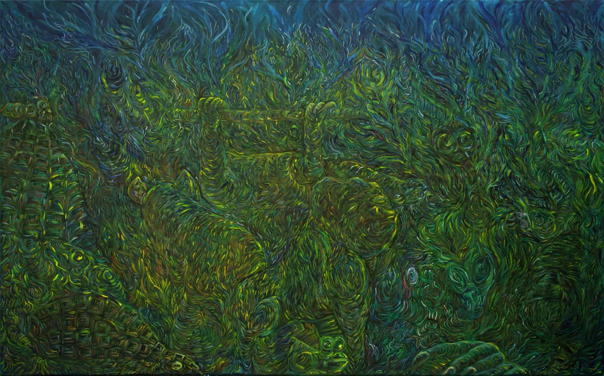 Jungle, oil on canvas, 200x125cm, 2023 - artwork by Hynek Bařák