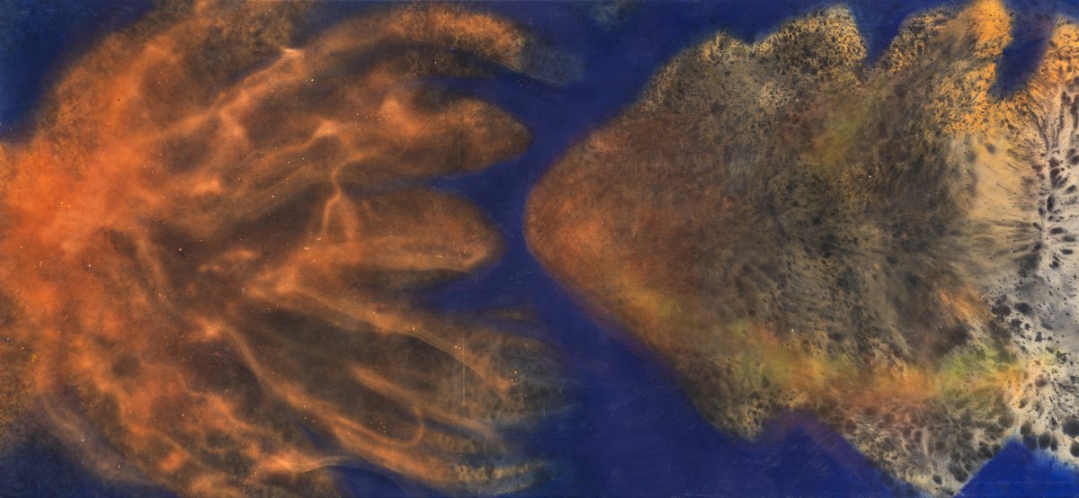 Touha, 2025, kombinovaná technika na plátně, 140 x 300 cm - dílo od Kristína Nguyenová