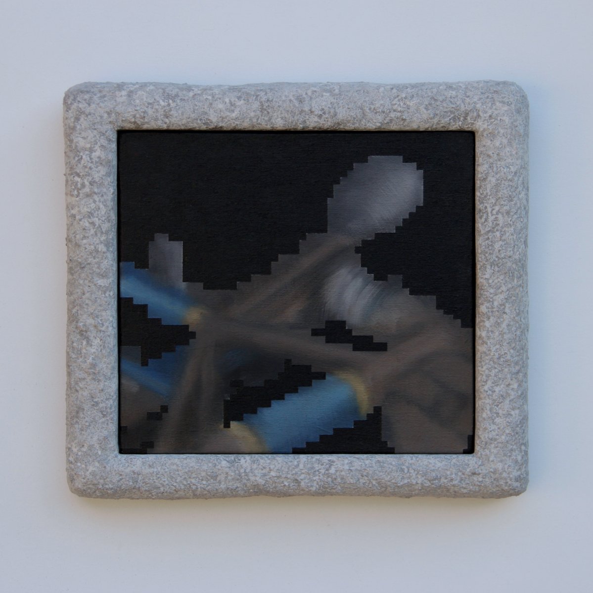 Digital Tool Age (olej, plátno, dřevo, beton, sádra, 30,8 x 27,3 cm, 2025) - artwork by Vojtěch Luksch