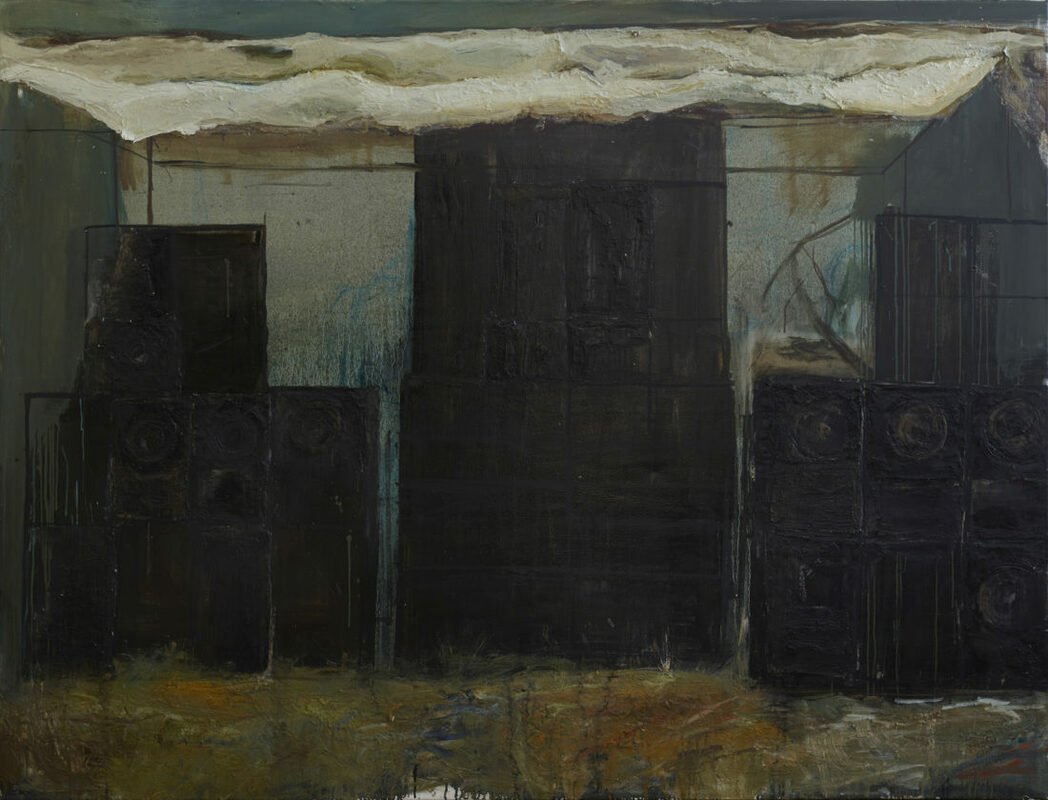 Walls, mixed media on canvas, 145 × 190 cm, 2017 - artwork by Martina Valchářová
