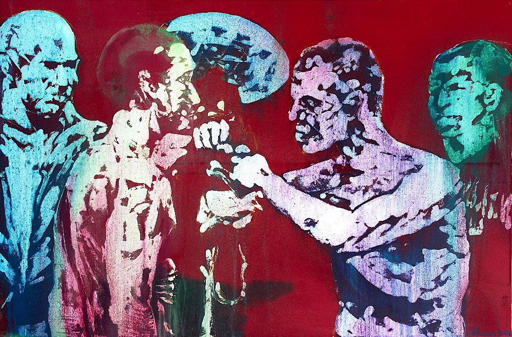 Staredown 12 (J. Masvidal x N. Diaz)- akryl, olej, spray, plátno, 180 x 120 cm, 2024 - artwork by Roman Šafránek