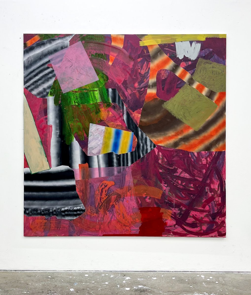 Dive and Throw, acrylic on canvas, 180 × 180 cm, 2026 - artwork by Annie Brown
