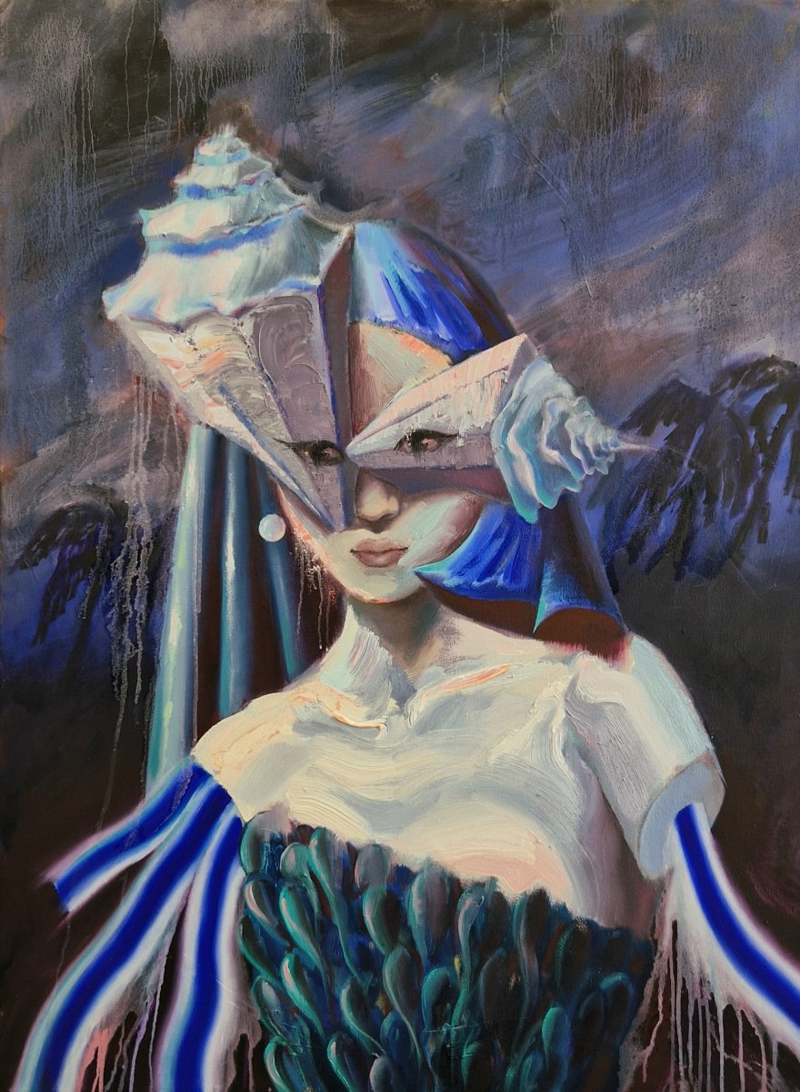 Sea pulse - cyber identity, oil on canvas, 90x120cm, 2025 - artwork by Lyube Petrov