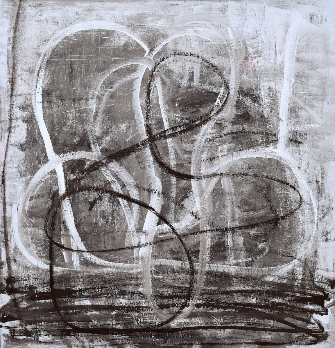 Balloons, acrylic and ink on canvas, 115 × 120 cm, 2026 - artwork by Natália Okolicsányiová