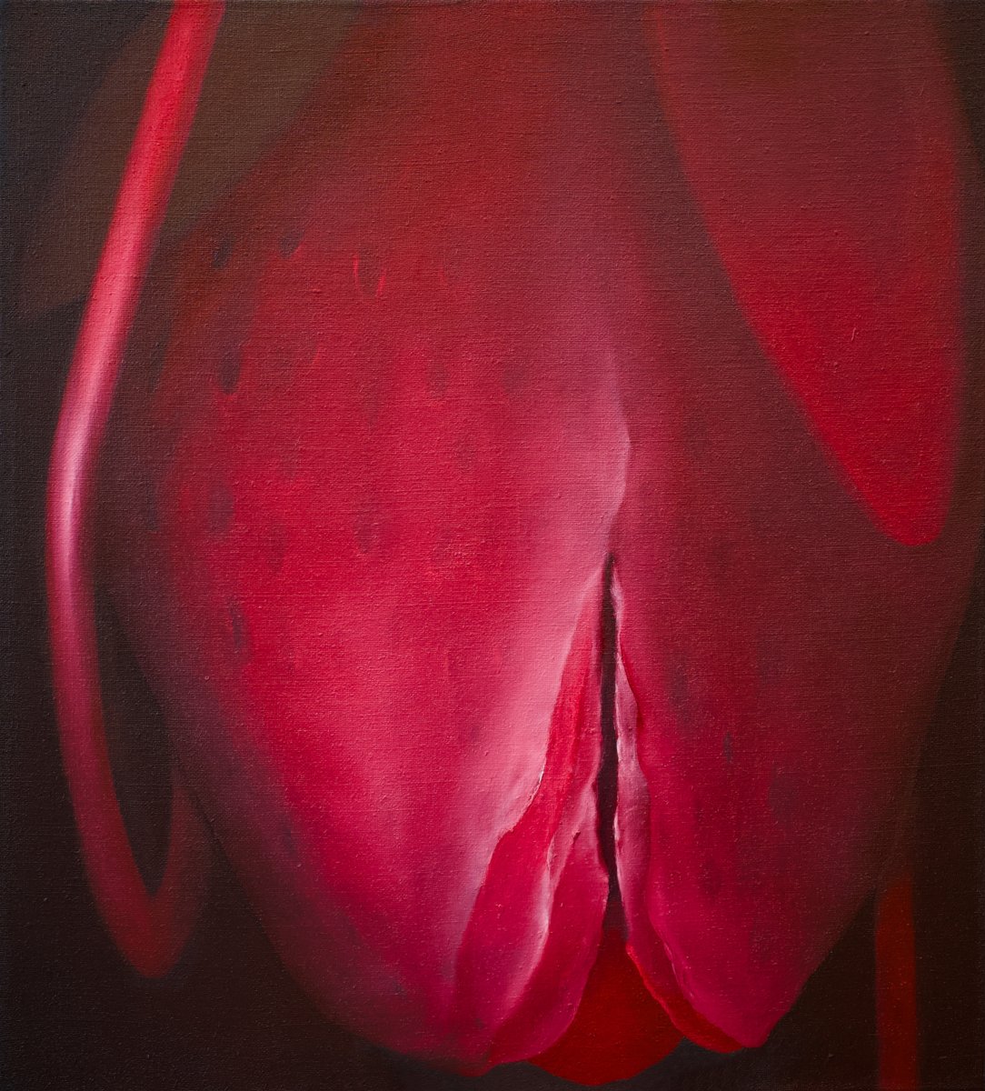 Fragaria vesca, 2025, acrylic and oil on canvas, 100x90 cm - artwork by Kristýna Nejedlá Bujárková