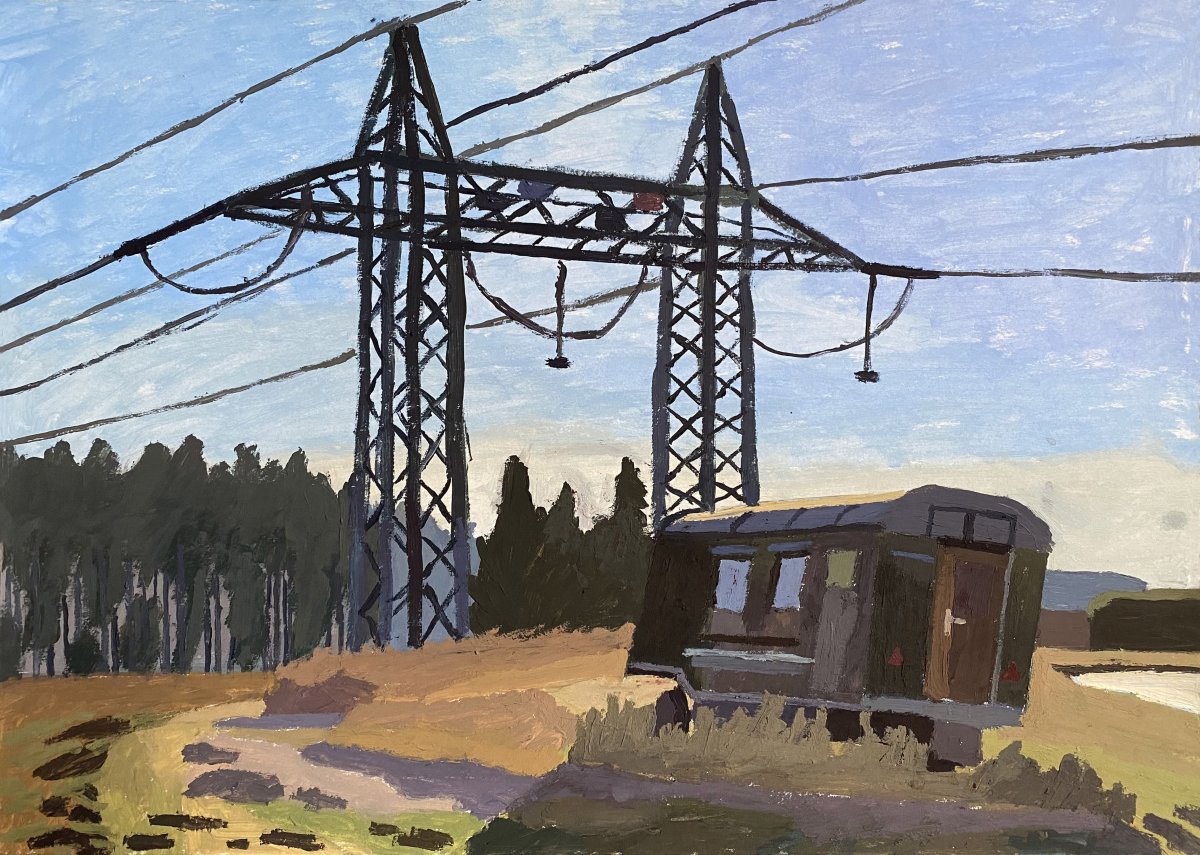 Maringotka, tempera na papíře, 42 x 29,7 cm, 2025 - artwork by Jakub Dvořák