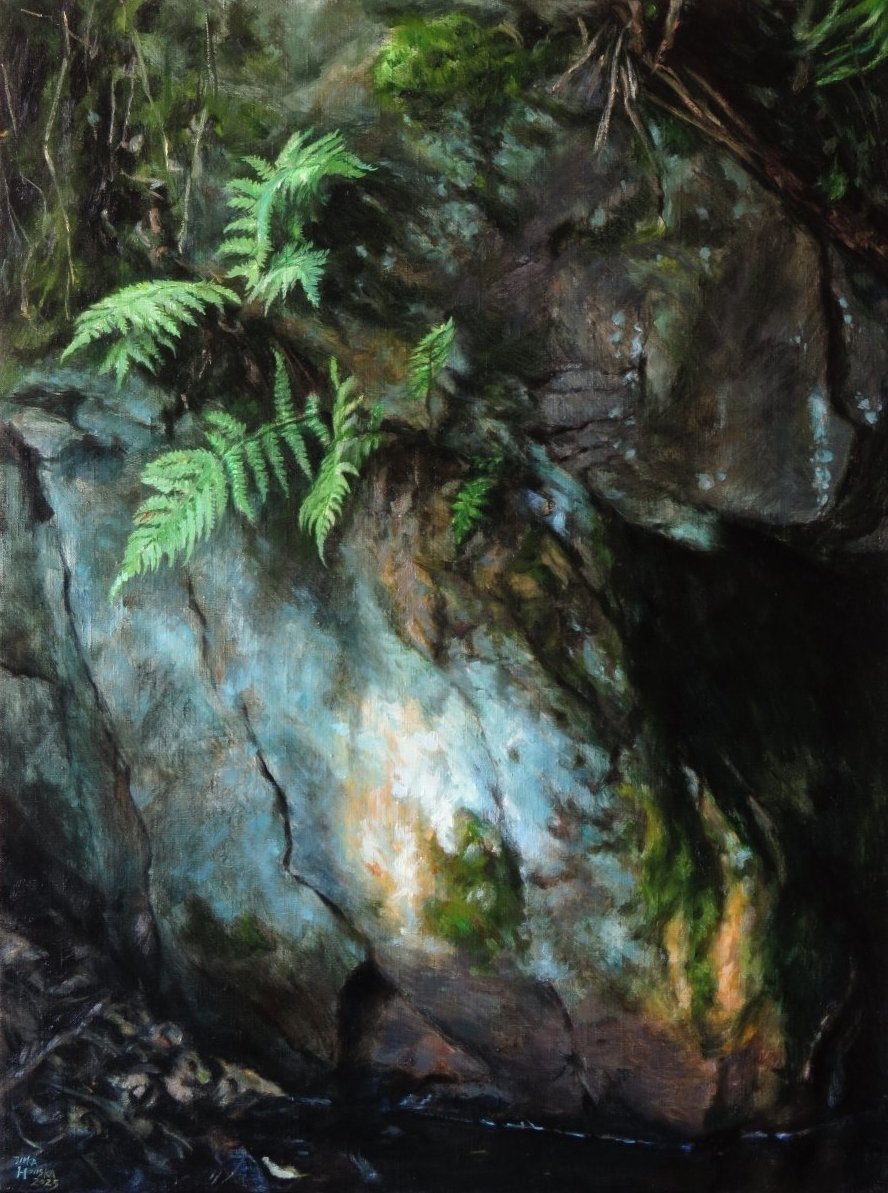 Fern on a rock, 100x75 cm, 2025, Gallery eS, Nuselská 5, Prague 4 - artwork by Jirka Houska