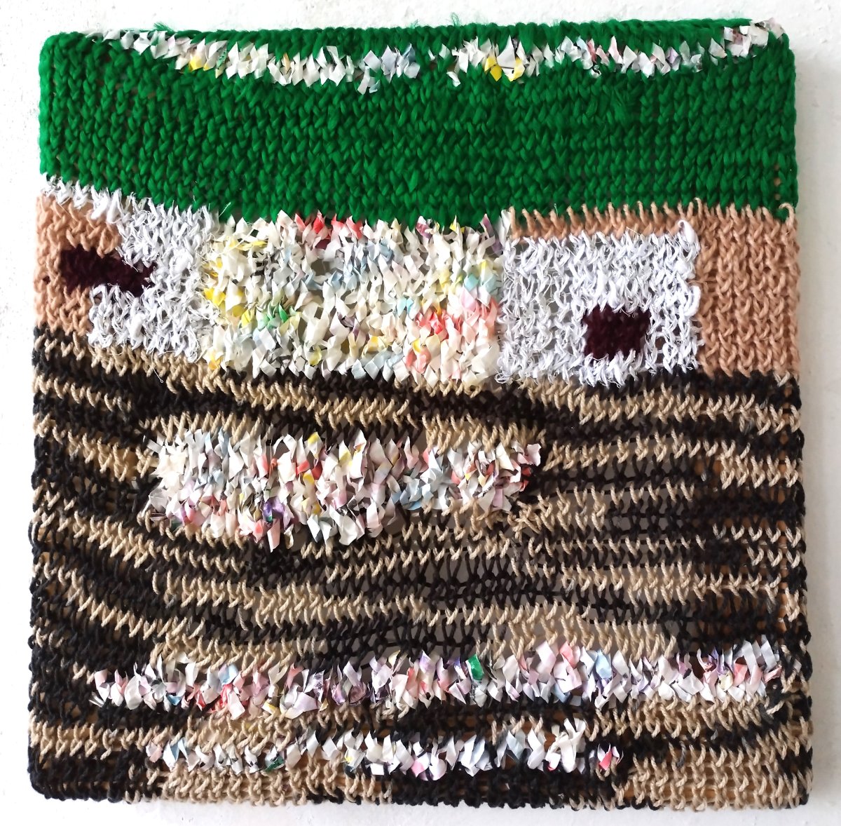 Pletené obrazy – spolu VII, papírová kresba, vlna, 35×35 cm, 2025 - dílo od Markéta  Pohlová Vlčková