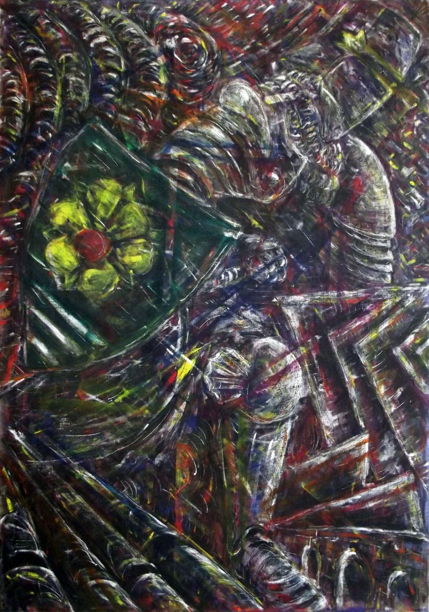 Fallen, mixedmedia on canvas, 100x145cm, 2016 - artwork by Hynek Bařák