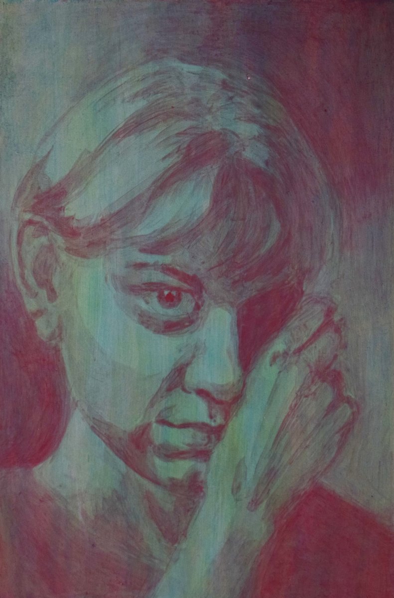 Autoportrét IXX, 2023, akryl na sololitu, A4 - dílo od Elisabeth-Marie