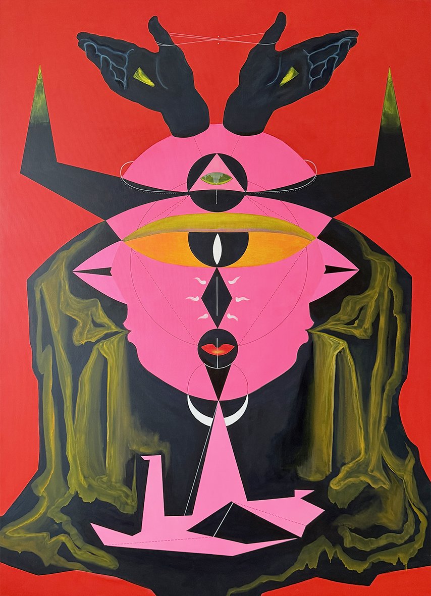 Hathor–Hades, acrylic and oil on canvas, 200 × 140 cm, 2024 - artwork by Katarina Balunova