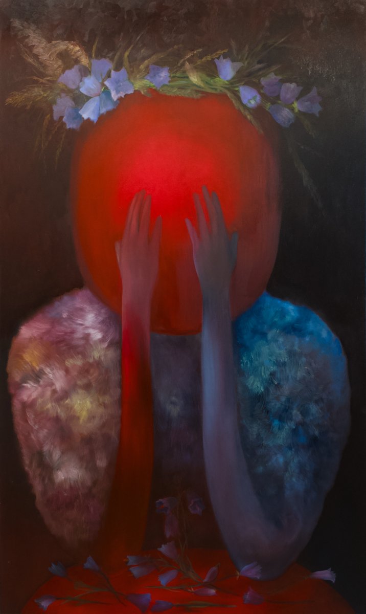 Silence in Bloom, 2025, acrylic and oil on canvas, 200x120 cm - artwork by Kristýna Nejedlá Bujárková
