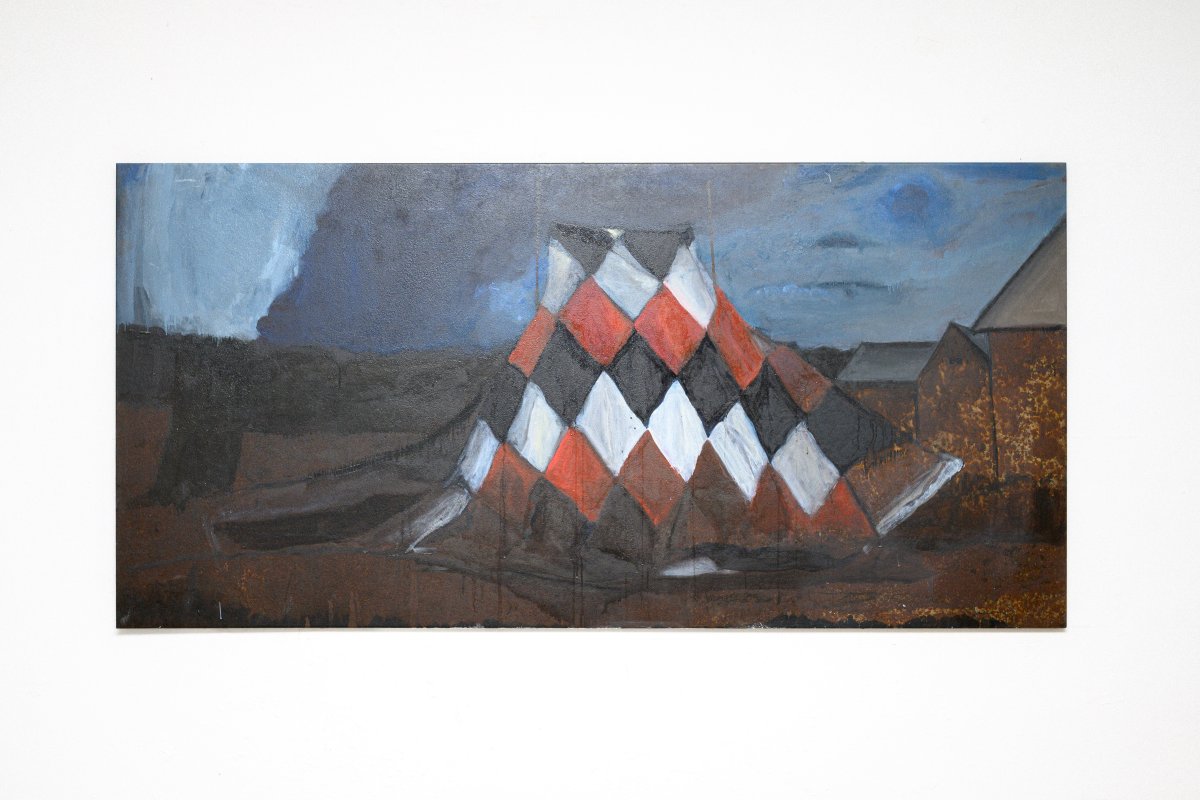 Sheet Metal IV., oil on sheet metal, 97 × 197 cm, 2025 - artwork by Martina Valchářová