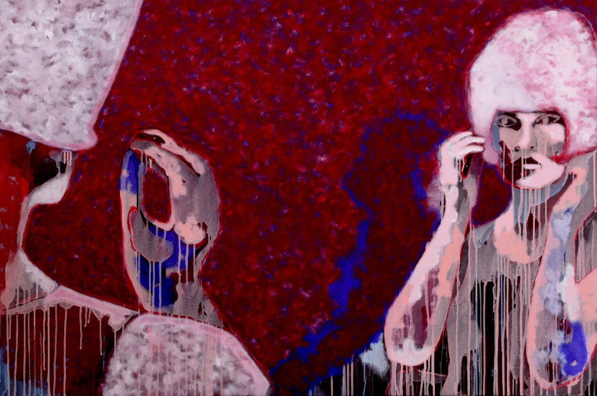 Ió, akryl na plátně, 100 × 150 cm, 2026 - artwork by Simona Ticháčková
