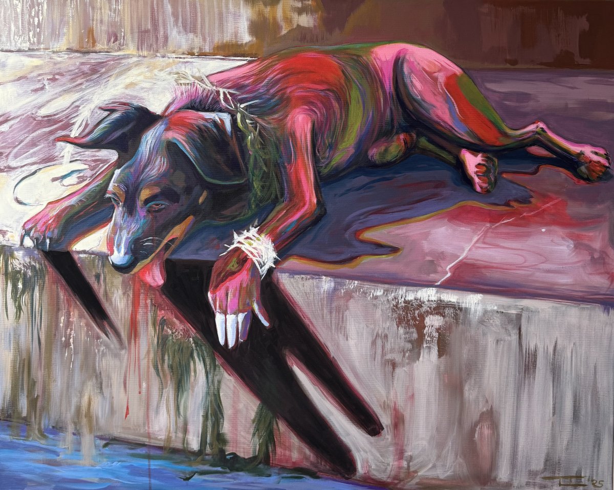 Exhaustion, acrylic on canvas, 100×80 cm, 2025 - artwork by Tereza Laznová