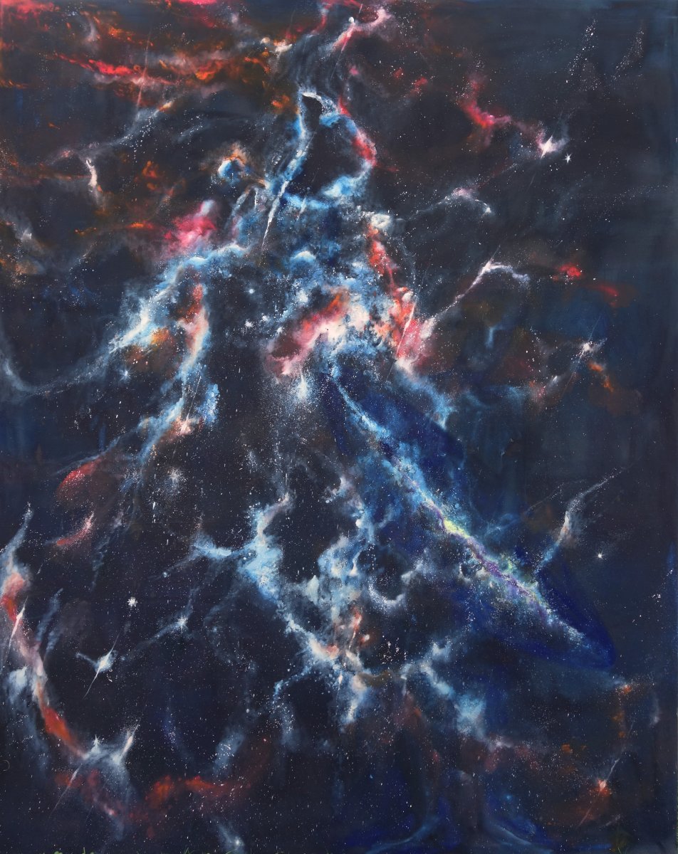 Day I, 230×180 cm, oil and spray paint on canvas, 2023 - artwork by Jan Pražan