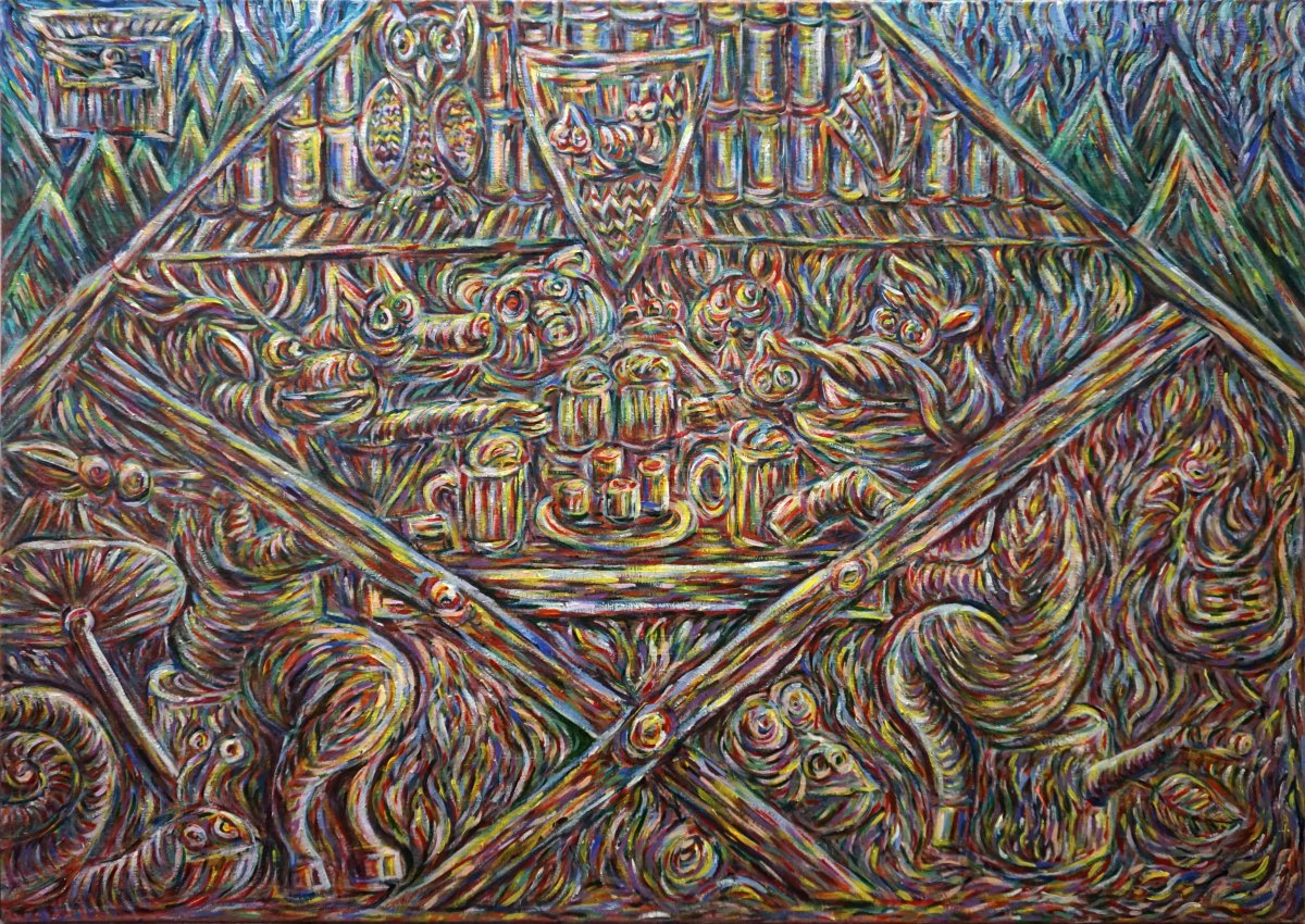 Feeder, acrylic on canvas, 150x105cm, 2023 - artwork by Hynek Bařák