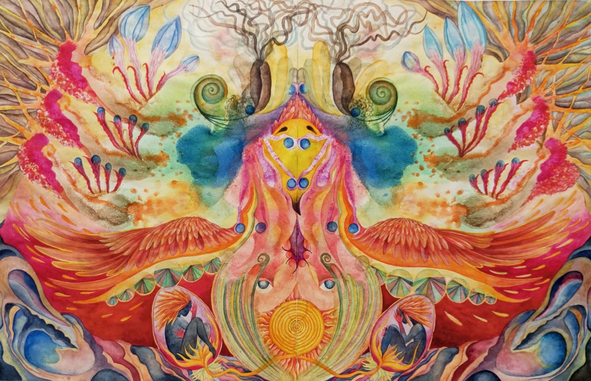 Hromový pták, 2026, akvarel na papíře, 35,5 x 54,5 cm - dílo od Helena Blaško