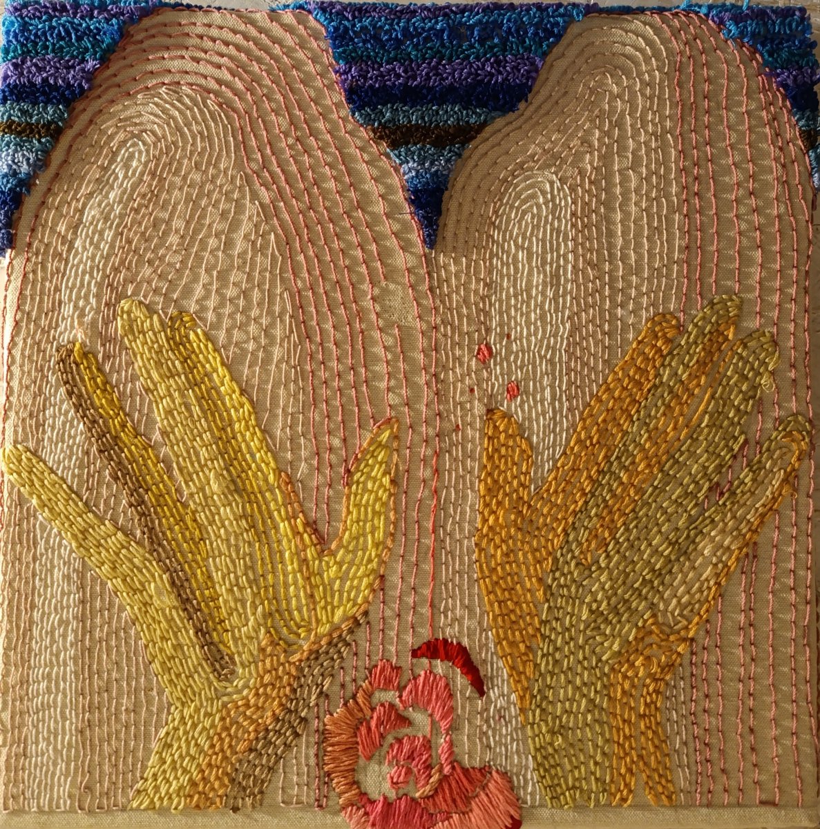 In the Lap, 35 x 35 cm, cotton thread, 2025 - artwork by Libuše Dlabola Pražáková