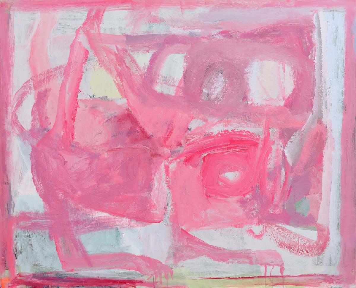 Hangout, acrylic on canvas, 130 × 150 cm, 2025 - artwork by Natália Okolicsányiová