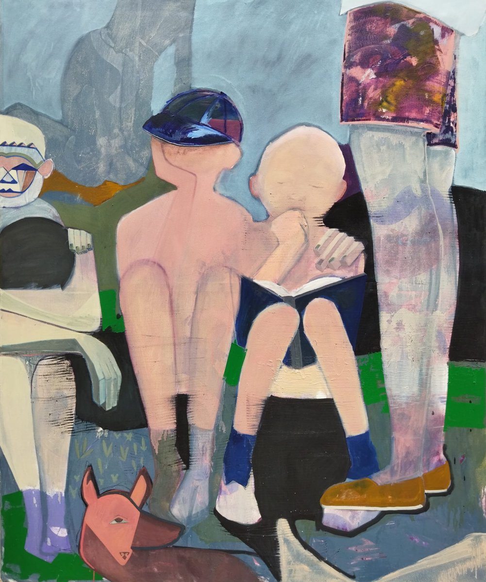 Boys Waiting, 140 x 170 cm, oil, 2024 - artwork by Libuše Dlabola Pražáková