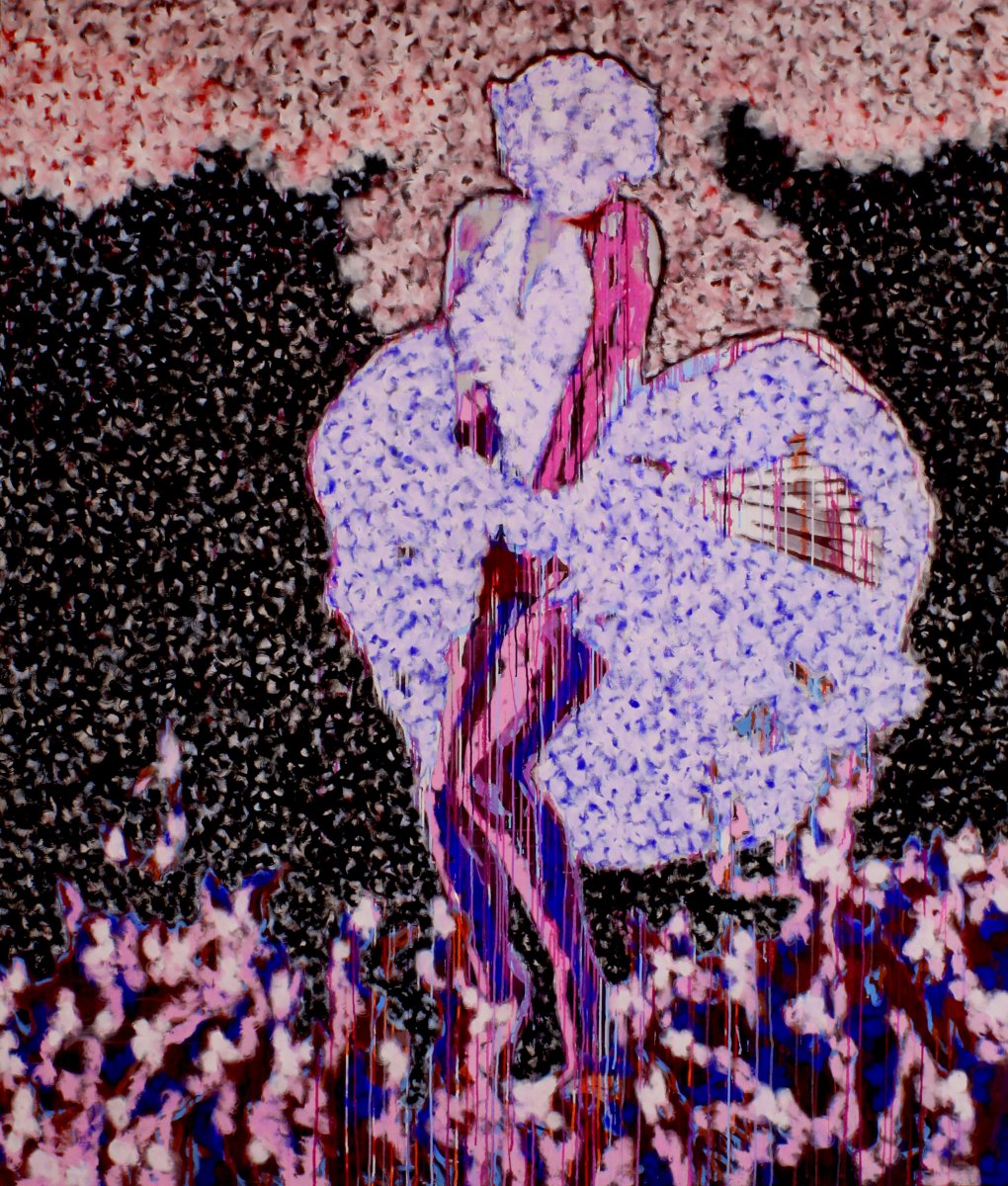 Nad plameny, 220 × 190 cm, akryl na plátně, 2026 - artwork by Simona Ticháčková