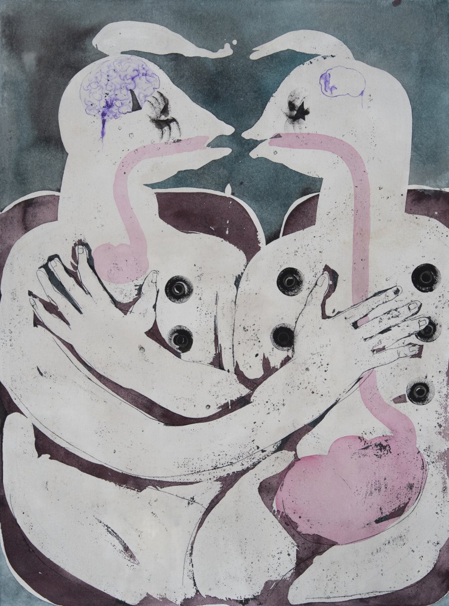 Sebeklam, kombinovaná technika na papíru, 2026 - dílo od Jitka Petrášová