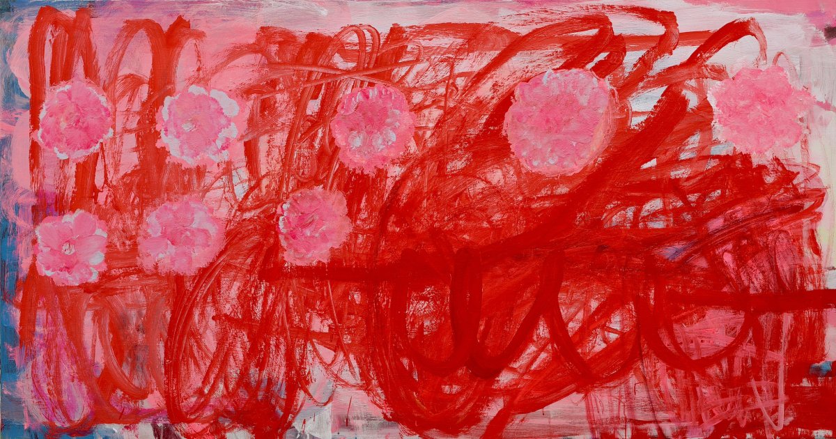 Garden on Mars, acrylic on canvas, 90 × 180 cm, 2025 - artwork by Natália Okolicsányiová