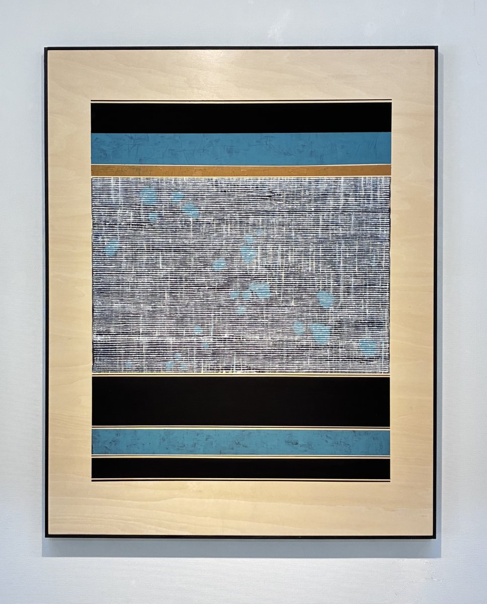 Composition 1326, acrylic and pigment on plywood, 91 × 72 cm, 2026. Handmade frame by the artist. – artwork by Dominique Lutringer