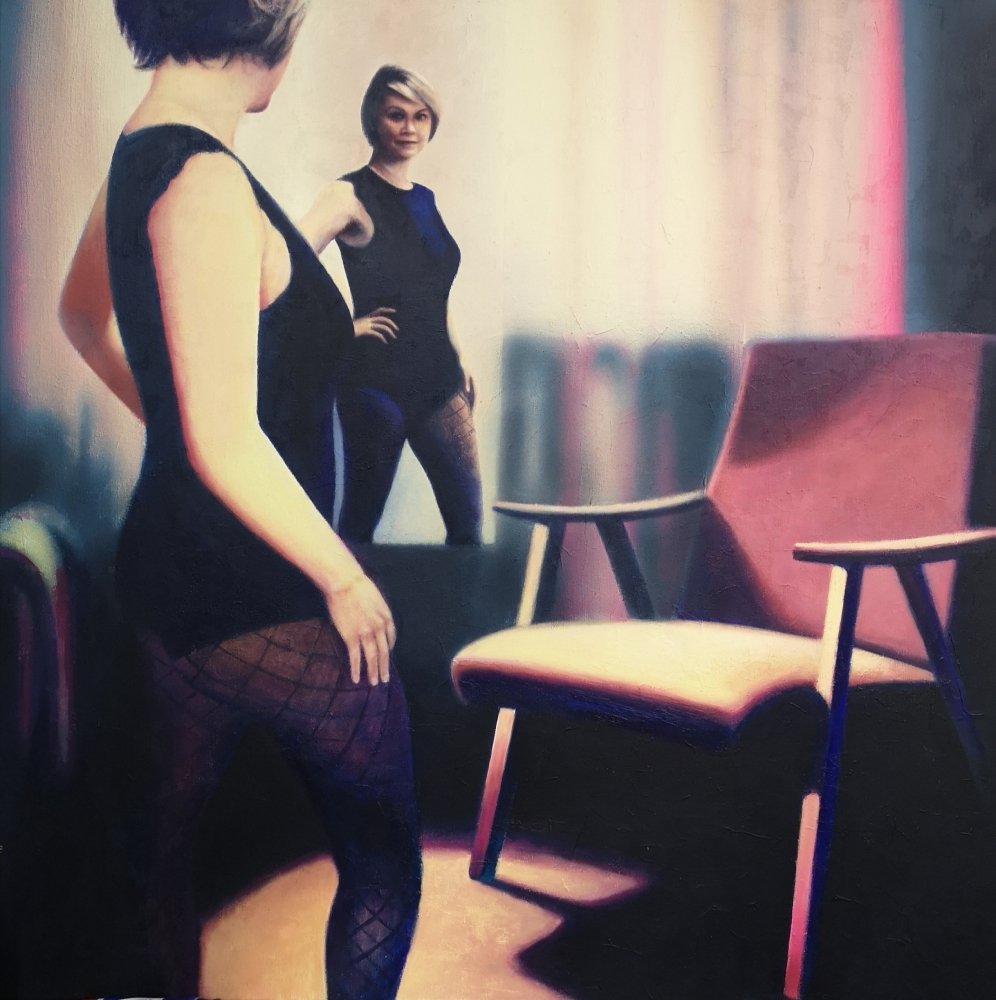 90's III, olej a akryl na plátně, 105×105 cm, 2020 - dílo od Lukáš Havrda