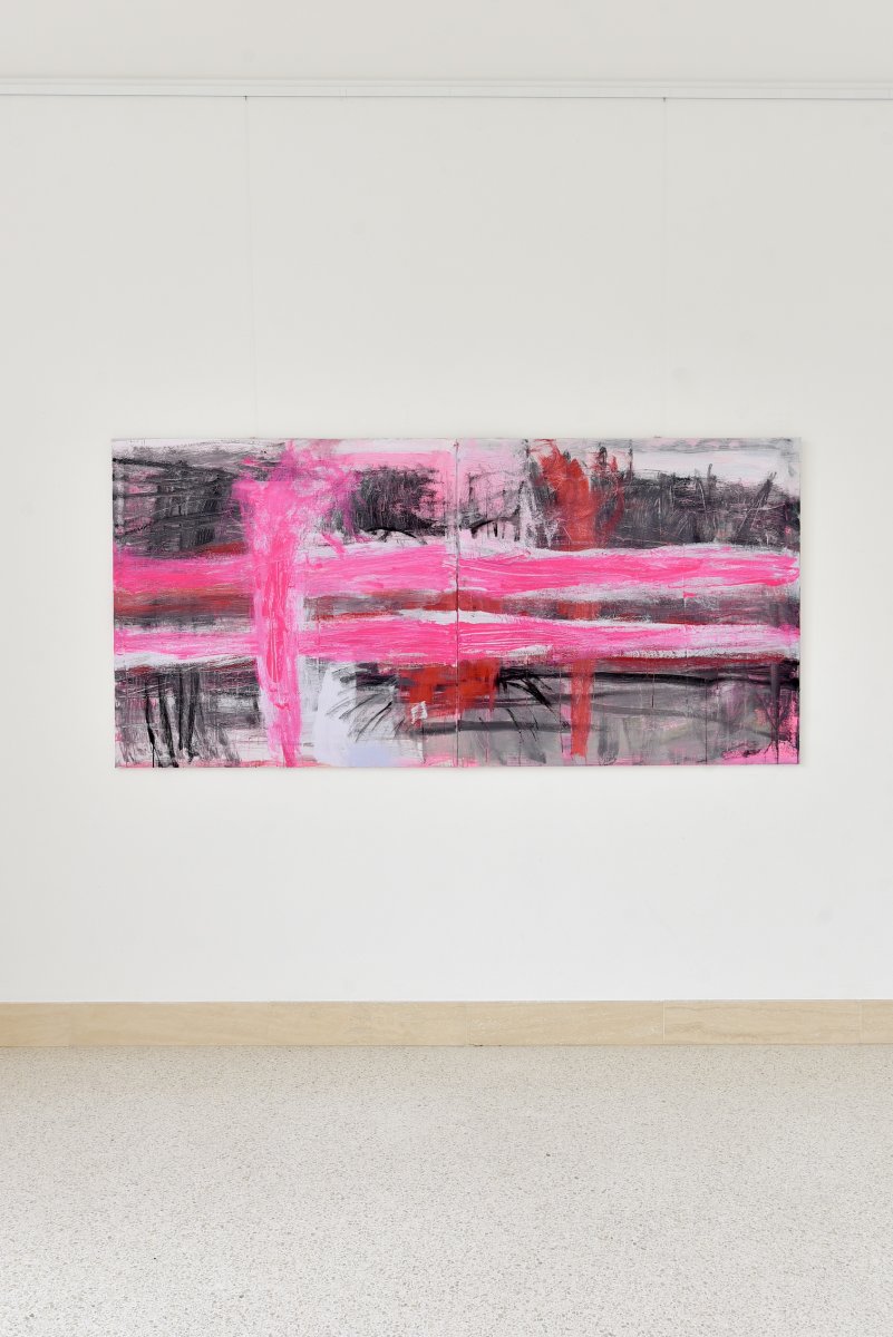 The Whole Universe, acrylic and ink on canvas, 100 × 210 cm, 2026 - artwork by Natália Okolicsányiová