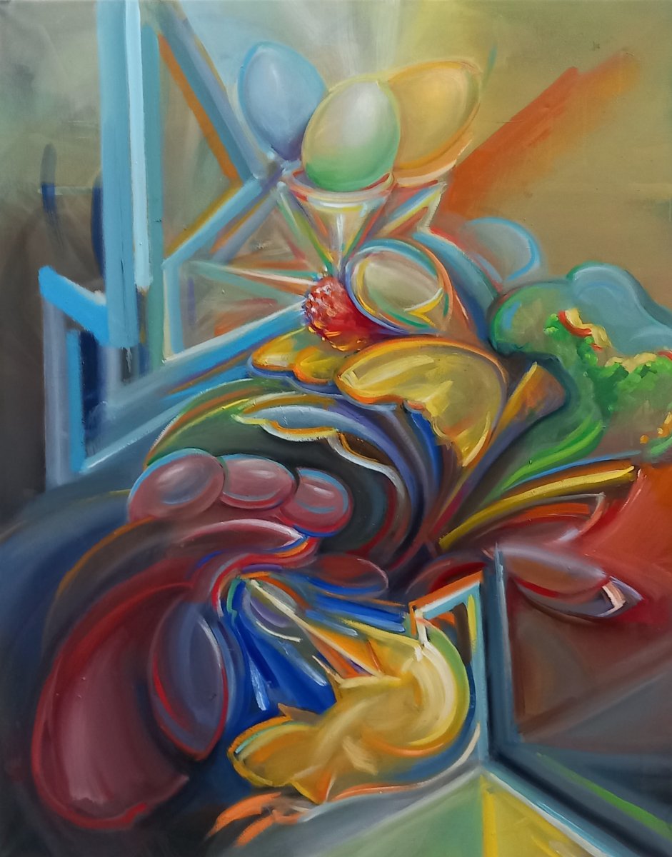 " Three eggs ", 110x90 cm, 2025 - artwork by Pavel Joza