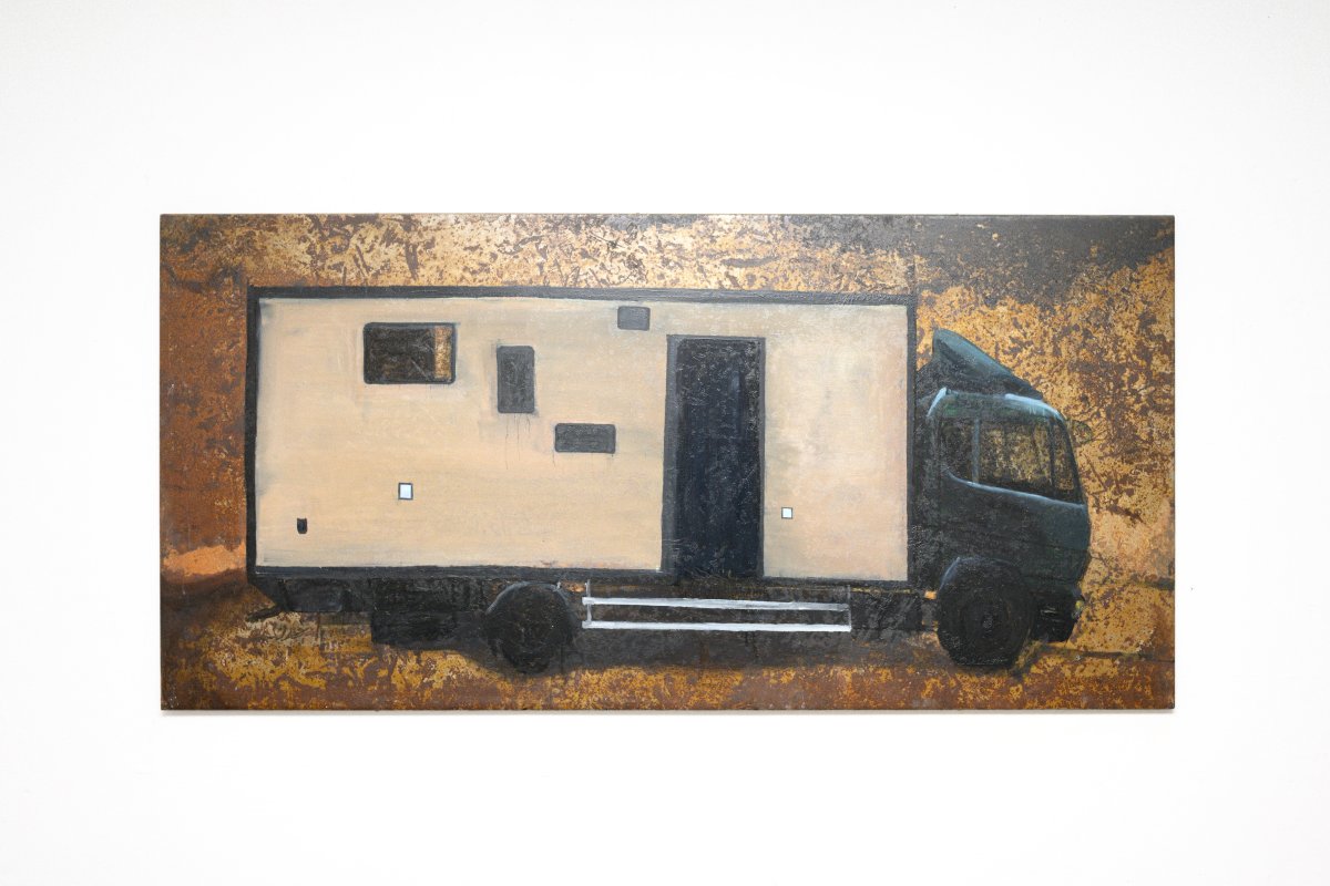 Sheet Metal III., oil on sheet metal, 97 × 197 cm, 2025 - artwork by Martina Valchářová