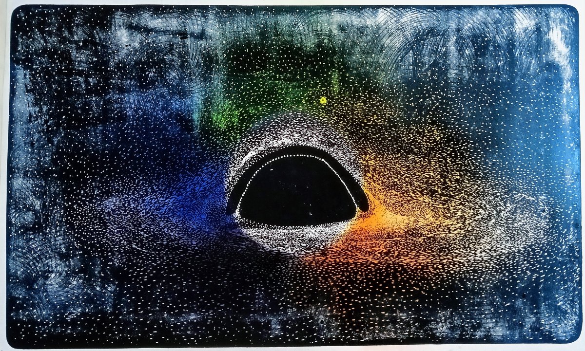 Black Hole, 70×100 cm, linocut, 2025 - artwork by Jan Pražan