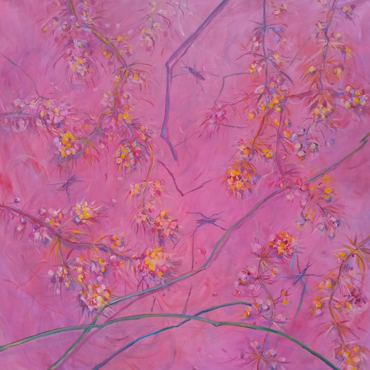 Červená hladina, olej na plátně, 80 × 80 cm, 2025 - dílo od Alice Waisserová